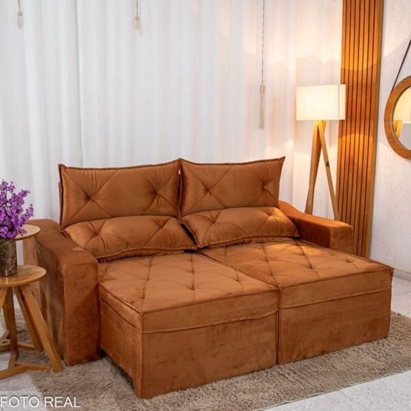 Sofá Retrátil Reclinável Moscou 2.00m Veludo Terracota A62