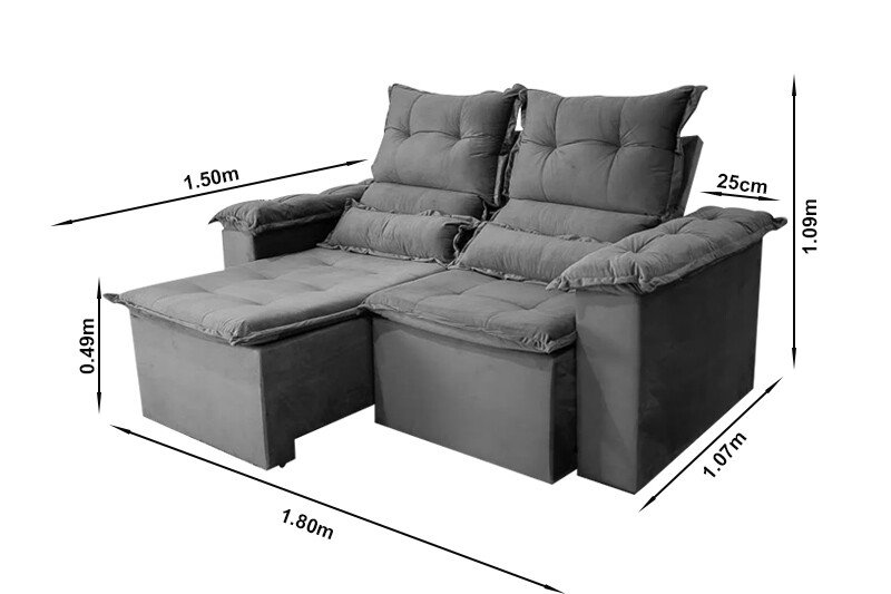 Sofá Retrátil Reclinável Nicole 1.80m Veludo Grafite A15 - Imagem 10