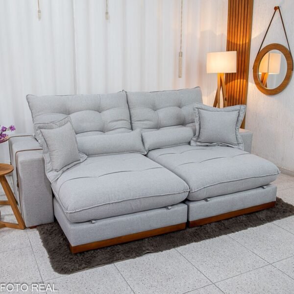 Sofá Retrátil Reclinável Toronto 2.50m Linho Cinza 2005 - Molas Ensacadas