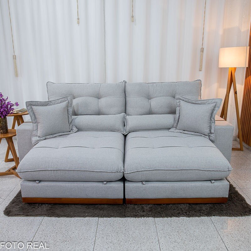 Sofá Retrátil Reclinável Toronto 2.50m Linho Cinza 2005 - Molas Ensacadas - Imagem 4