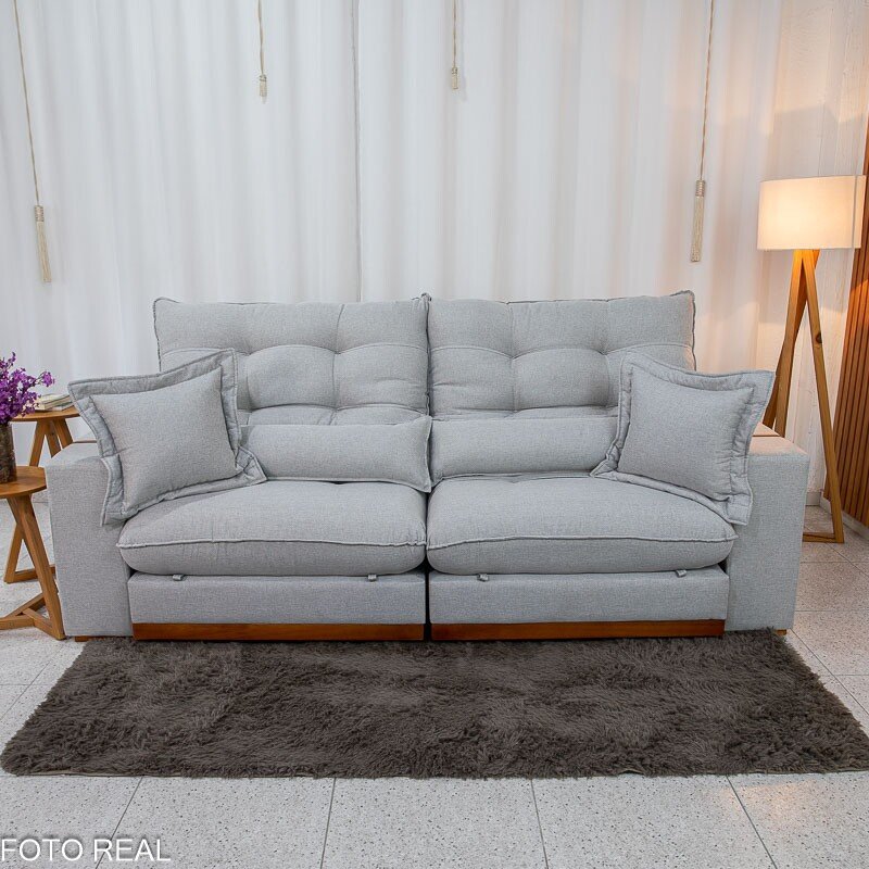 Sofá Retrátil Reclinável Toronto 2.50m Linho Cinza 2005 - Molas Ensacadas - Imagem 5