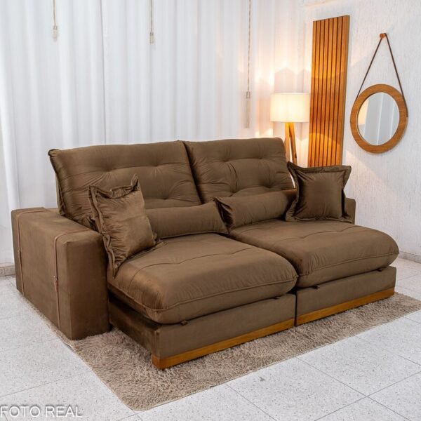 Sofá Retrátil Reclinável Toronto 2.50m Veludo Bege 4056 - Molas Ensacadas