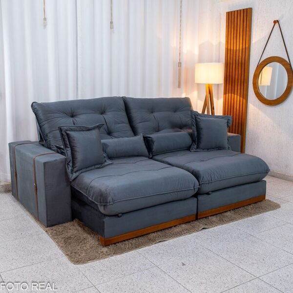 Sofá Retrátil Reclinável Toronto 2.50m Veludo Chumbo 4053 - Molas Ensacadas