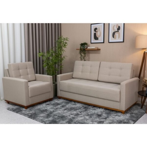 Sofá Áustria 3 Lugares + Poltrona Áustria Bege A57