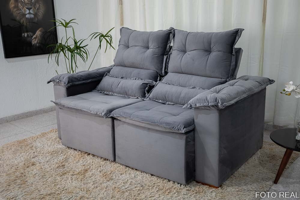 Sofá Retrátil Reclinável Nicole 1.80m Veludo Grafite A15 - Imagem 4