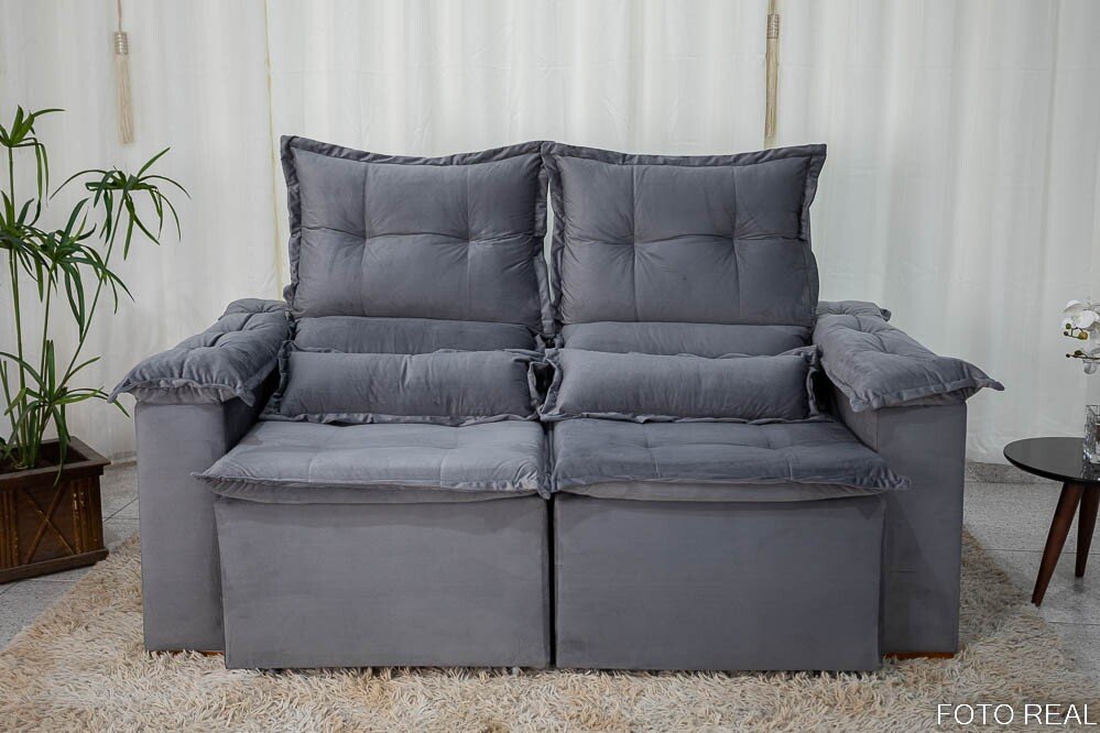 Sofá Retrátil Reclinável Nicole 1.80m Veludo Grafite A15 - Imagem 5