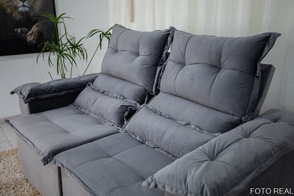 Sofá Retrátil Reclinável Nicole 1.80m Veludo Grafite A15 - Imagem 7