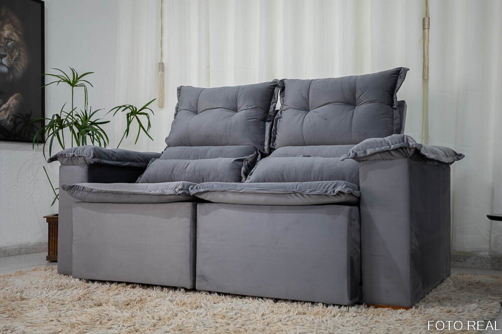 Sofá Retrátil Reclinável Nicole 1.80m Veludo Grafite A15 - Imagem 9