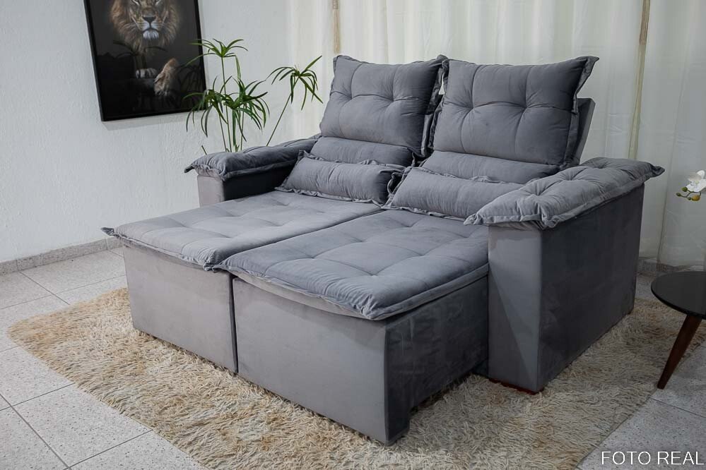 Sofá Retrátil Reclinável Nicole 1.80m Veludo Grafite A15 - Imagem 2