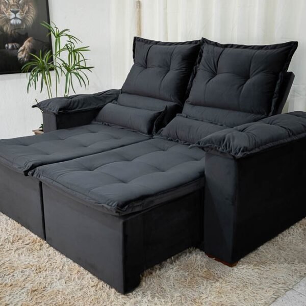 Sofá Retrátil Reclinável Nicole 1.80m Veludo Preto A14